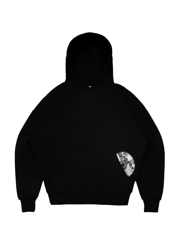 Sweat à Capuche Noir Oversize Détail CD Argenté