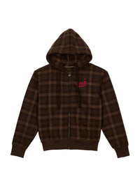 Sweat à Capuche Zippé en Flanelle Écossaise Marron