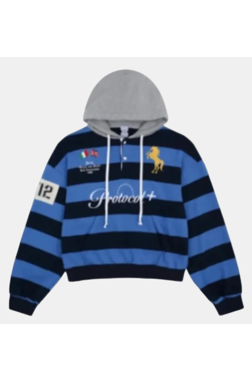Hoodie Polo Rugby Y2K Oversized - Striped Vintage "Protocol"