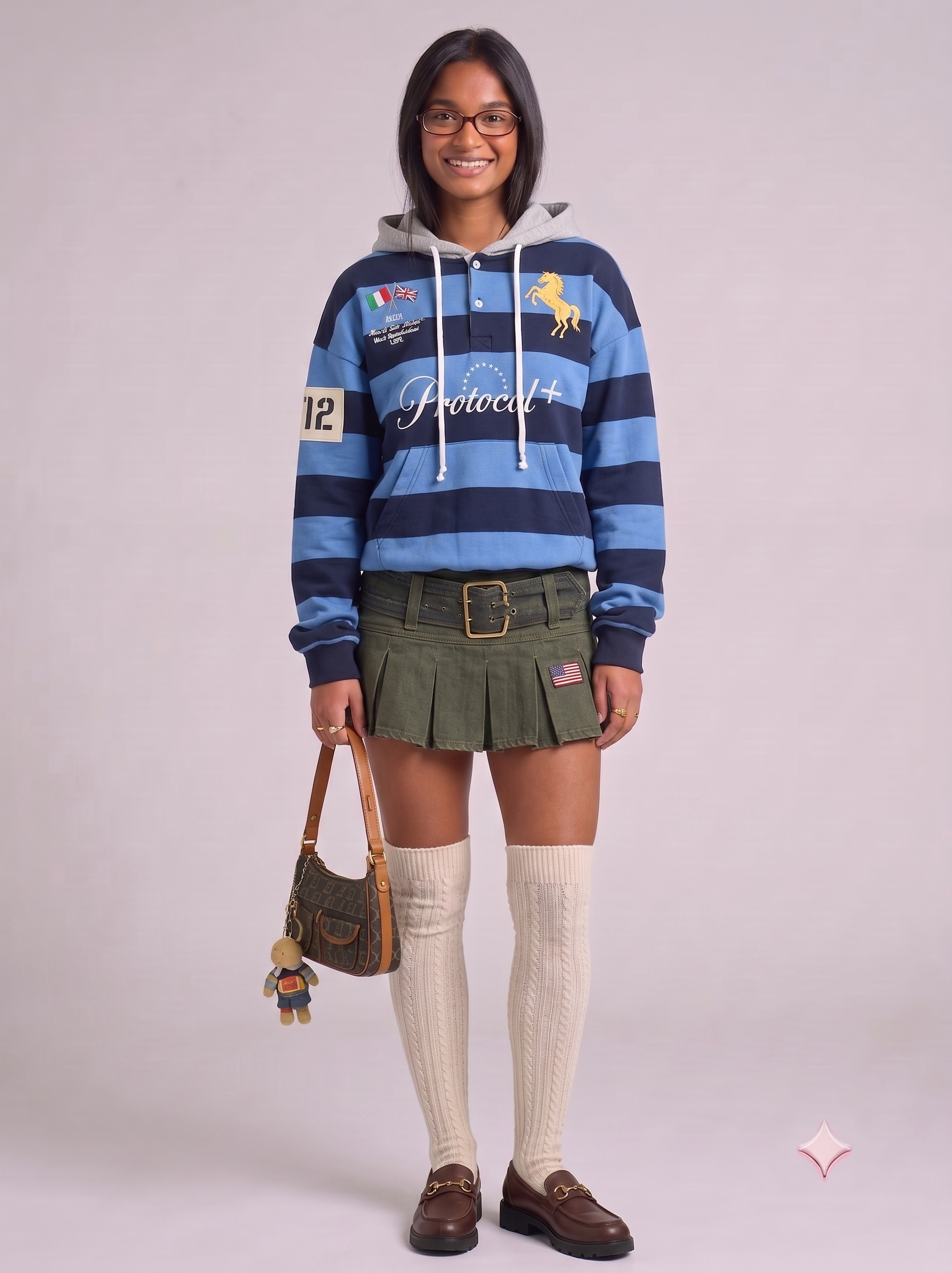 Hoodie Polo Rugby Y2K Oversized - Striped Vintage "Protocol"