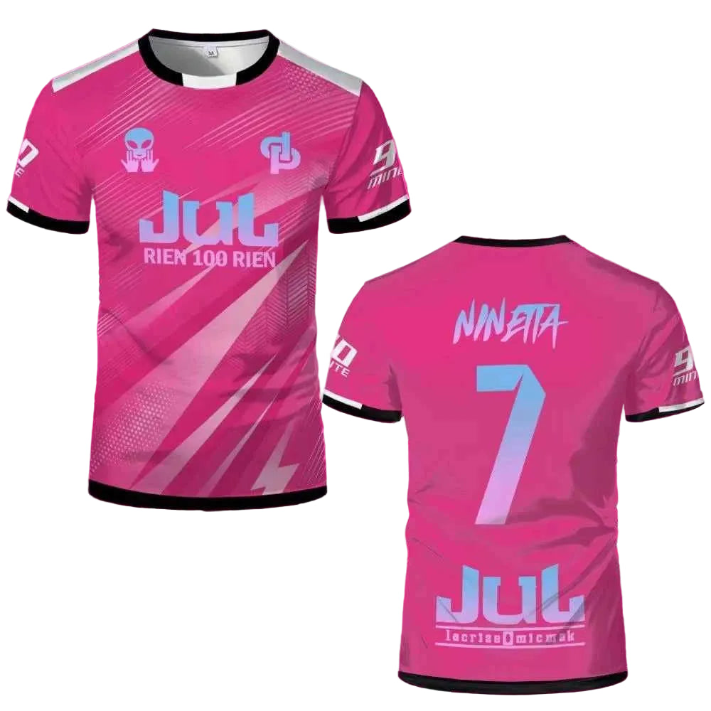 90 Minute Soccer Jersey - White & Blue Lightning Design "Jul Rien 100 Rien" Kid/Adult Y2K Oversized Quick-Dry Sports Shirt ﻿