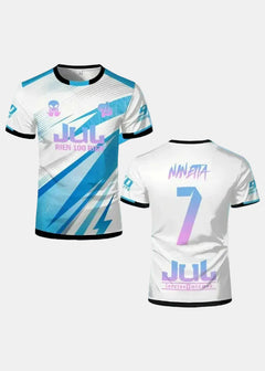 90 Minute Soccer Jersey - White & Blue Lightning Design "Jul Rien 100 Rien" Kid/Adult Y2K Oversized Quick-Dry Sports Shirt ﻿